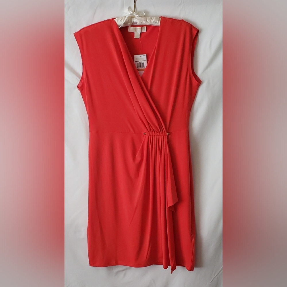 Michael Kors Red Sheath Dress V-neck Ruched